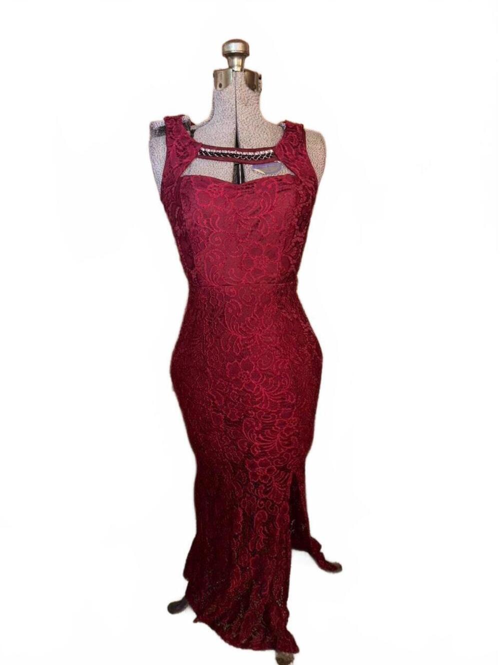 Y2K Sweet Storm Red lace maxi dress with cut out detail and slit